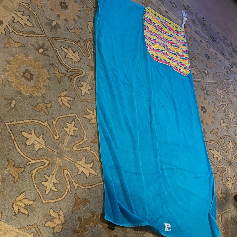 Ralph Lauren Home  Blue Polo Beach Towel with Multicolor Pocket $80